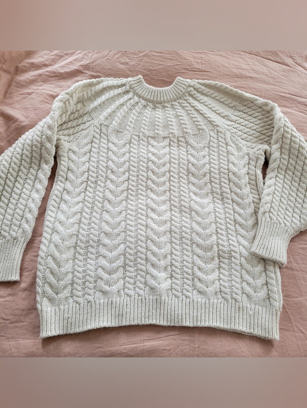 H&M Oversized Cable Knit Sweater Cream Beige Cozy Knitwear Size Medium